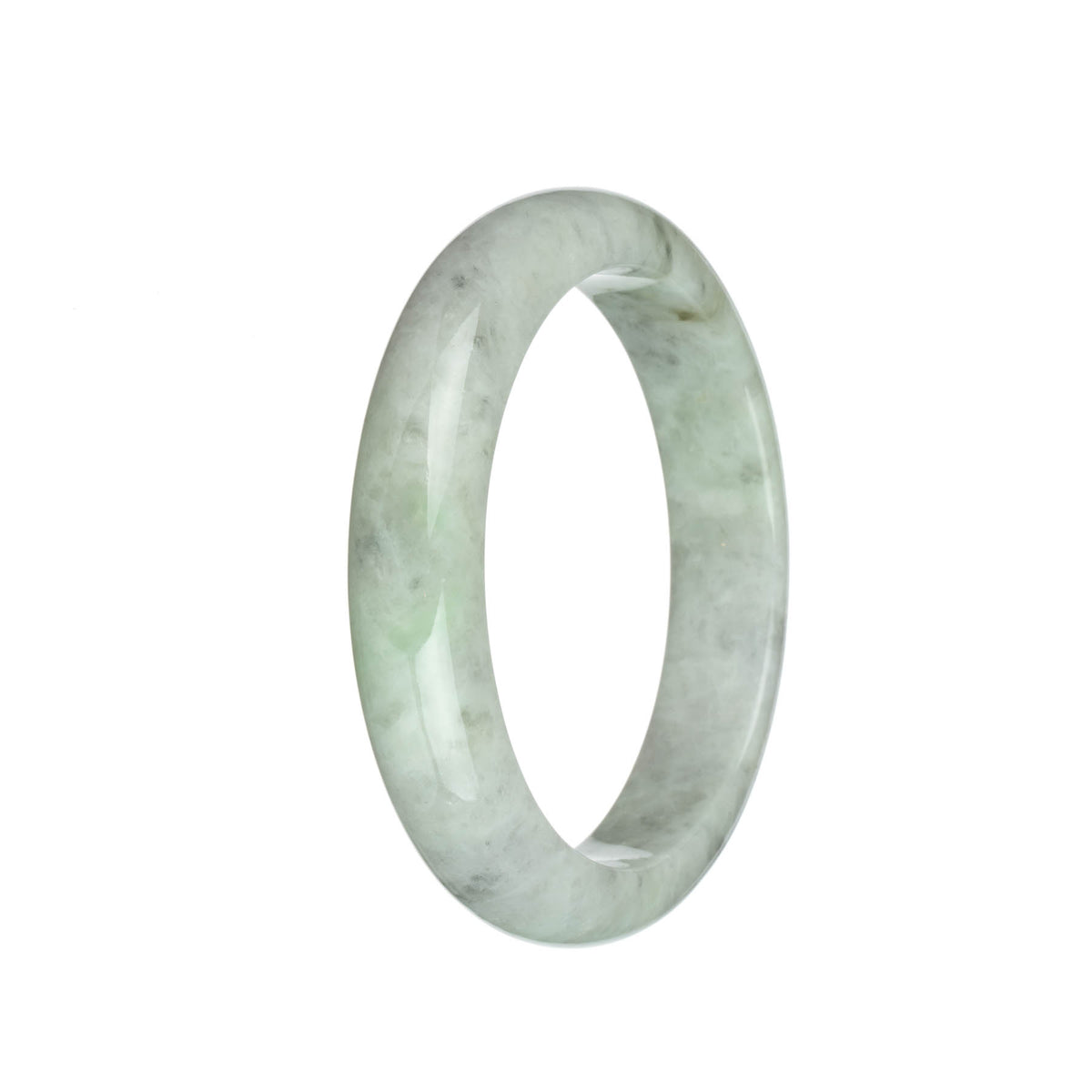 Genuine Type A Light Green and Light Grey with Grey Patterns Jadeite Bangle Bracelet - 62mm Half Moon
