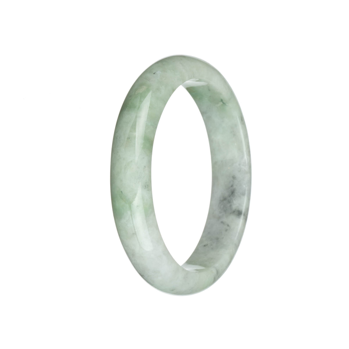 Genuine Grade A Light Grey and Green with Grey Spots Jadeite Jade Bracelet - 63mm Half Moon