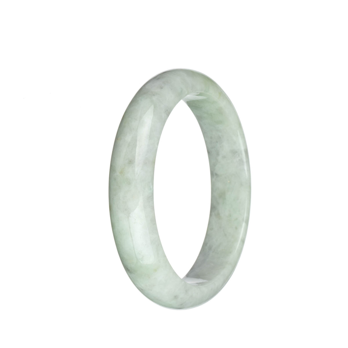 Genuine Grade A Light Grey and Light Green with Grey and Light Brown Spots Jadeite Bangle Bracelet - 62mm Half Moon