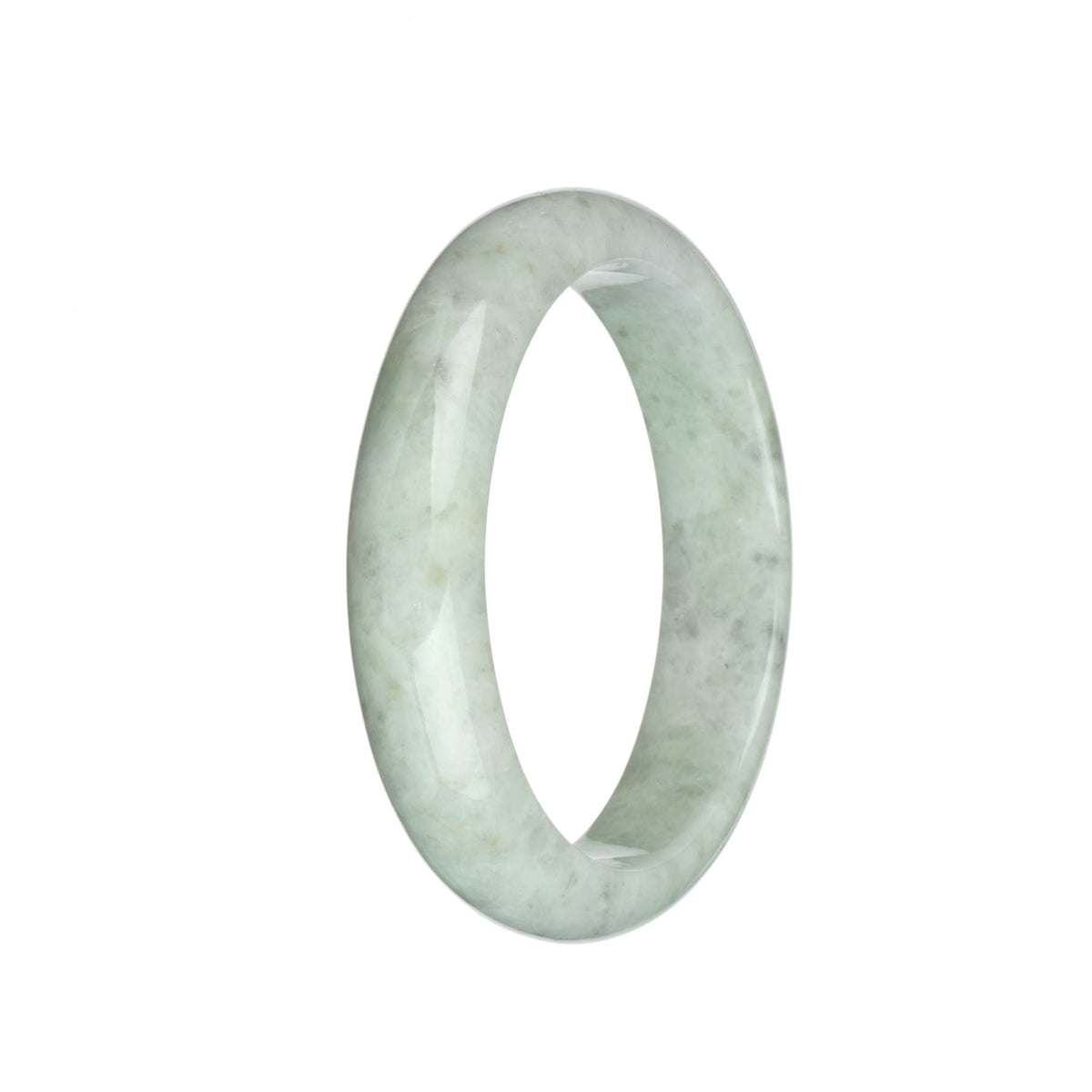 Genuine Grade A Light Grey and Light Green with Grey and Light Brown Spots Jadeite Bangle Bracelet - 62mm Half Moon