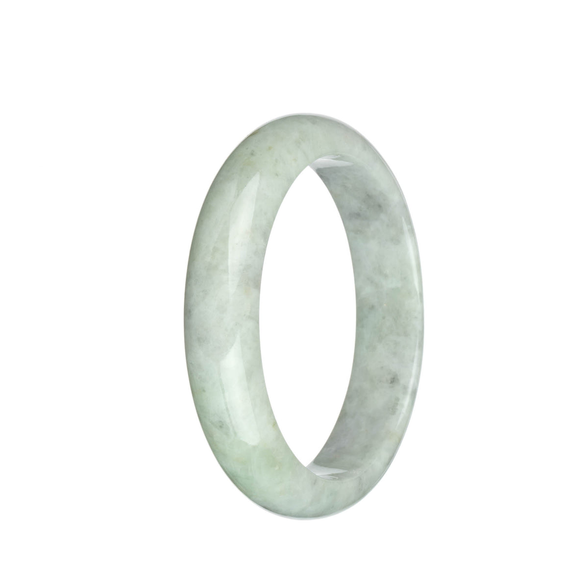 Genuine Grade A Light Grey and Light Green with Grey and Light Brown Spots Jadeite Bangle Bracelet - 62mm Half Moon