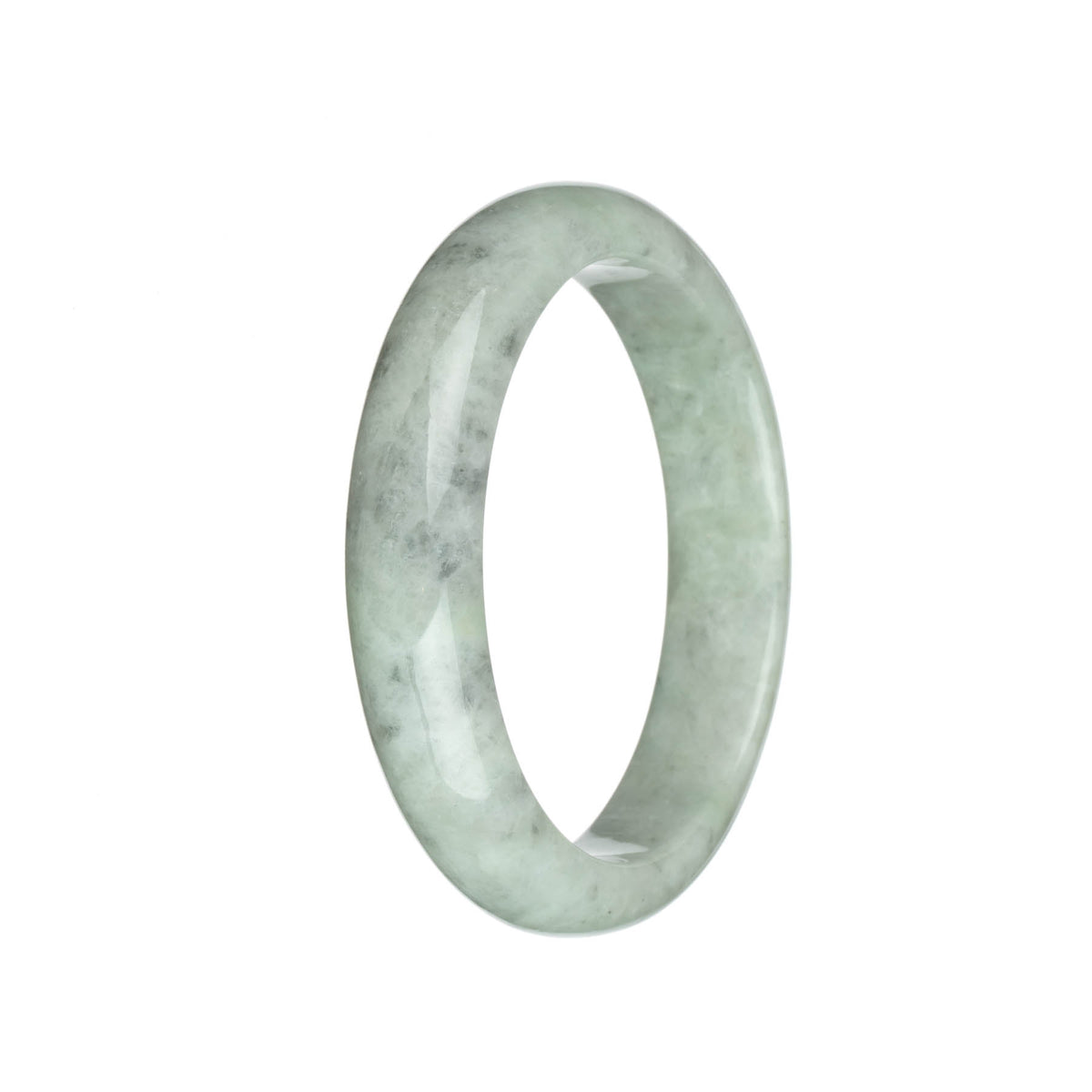 Certified Grade A Light Grey and Light Green with Grey Patterns Burmese Jade Bangle - 63mm Half Moon