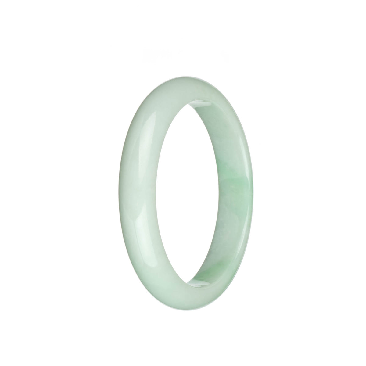 Certified Type A Pale Green with Apple Green patterns and Green Dots Jade Bracelet - 59mm Semi Round