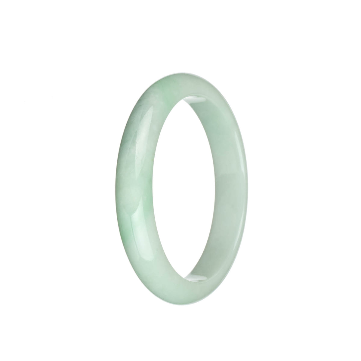 Certified Type A Pale Green with Apple Green patterns and Green Dots Jade Bracelet - 59mm Semi Round