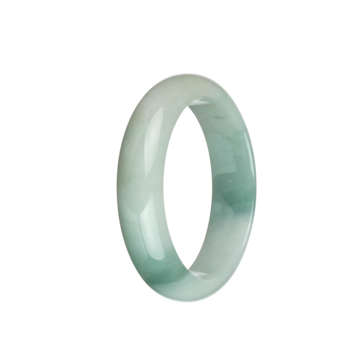 Genuine Grade A Green and White Jade Bangle Bracelet - 57mm Half Moon