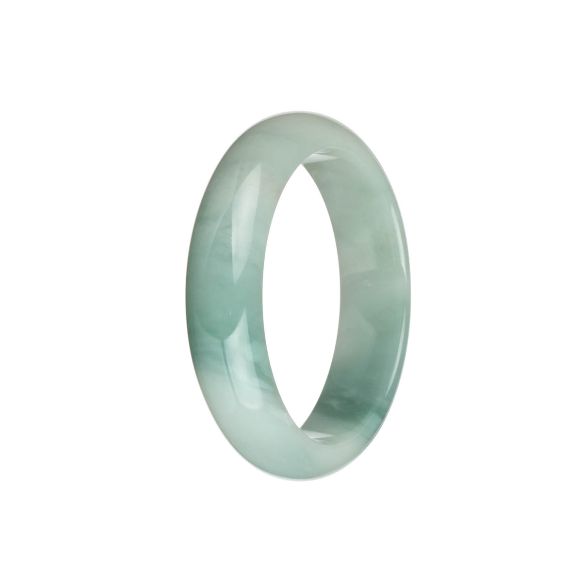 Genuine Grade A Green and White Jade Bangle Bracelet - 57mm Half Moon