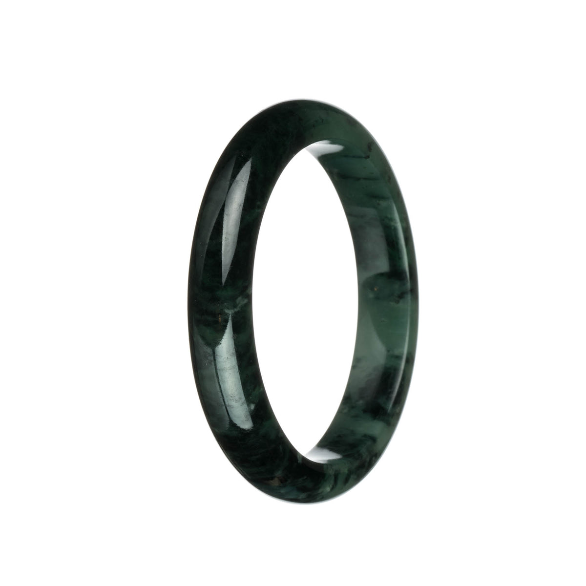 Genuine Untreated Green with Black and Dark Green Patterns Burma Jade Bangle - 63mm Semi Round