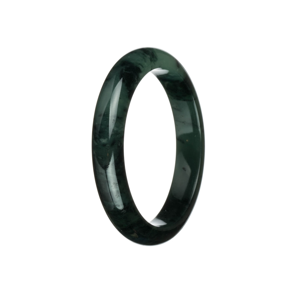 Genuine Untreated Green with Black and Dark Green Patterns Burma Jade Bangle - 63mm Semi Round