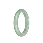 Real Type A Light Green with White Traditional Jade Bangle Bracelet - 57mm Semi Round