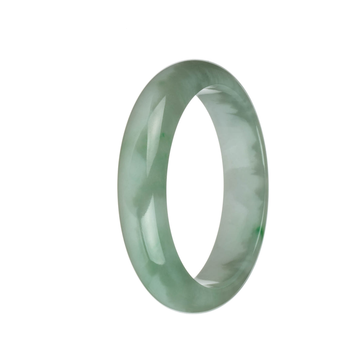 Real Grade A Green and White with Emerald Green Patterns Jadeite Jade Bangle - 63mm Half Moon