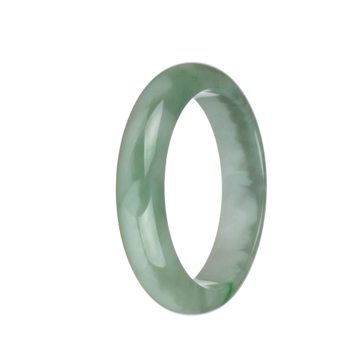 Real Grade A Green and White with Emerald Green Patterns Jadeite Jade Bangle - 63mm Half Moon