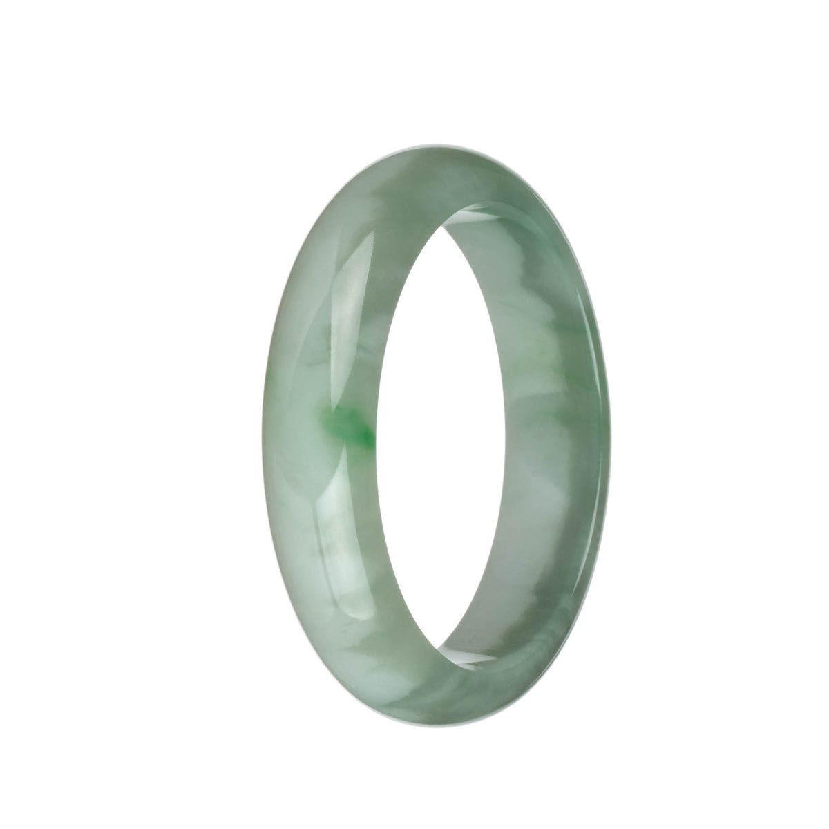 Real Grade A Green and White with Emerald Green Patterns Jadeite Jade Bangle - 63mm Half Moon