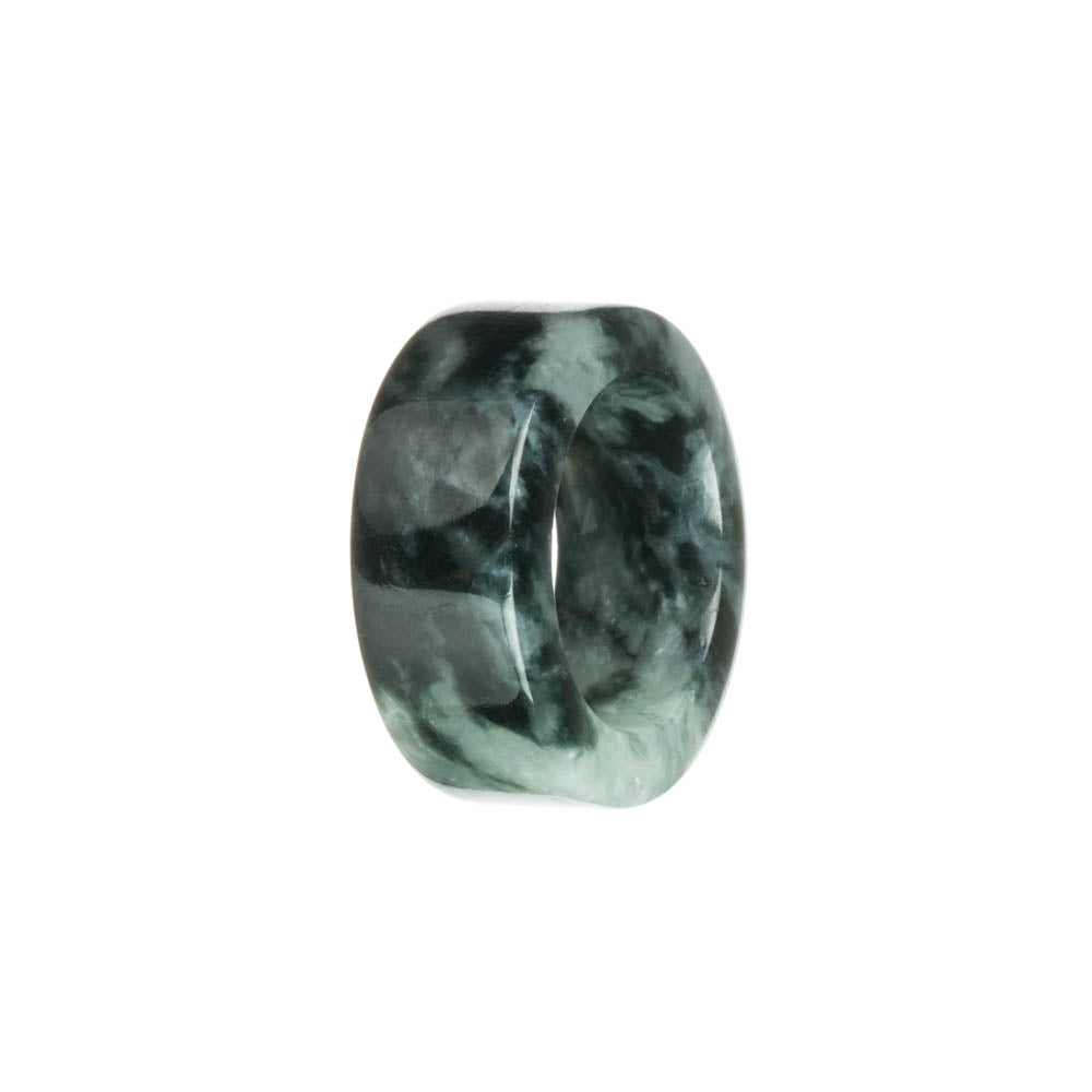 Genuine Black with Grey Burmese Jade Ring - US 10