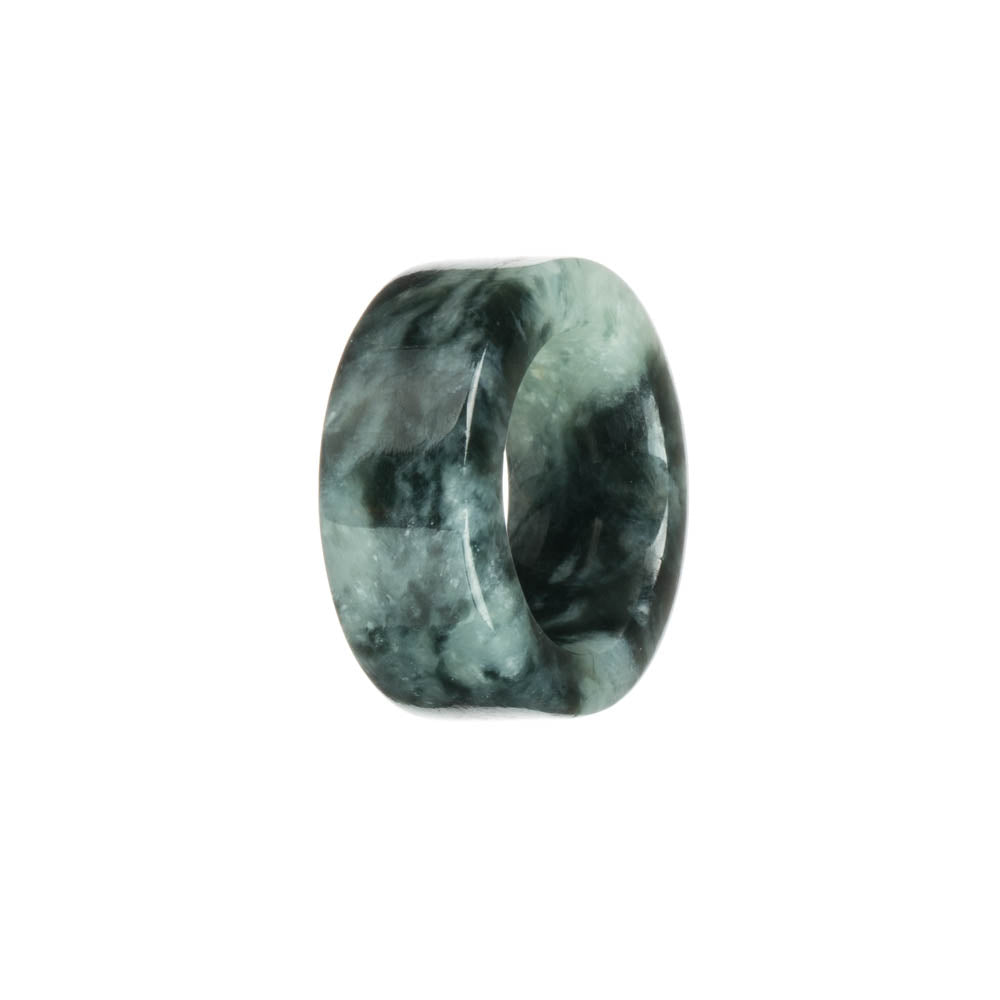 Genuine Black with Grey Burmese Jade Ring - US 10