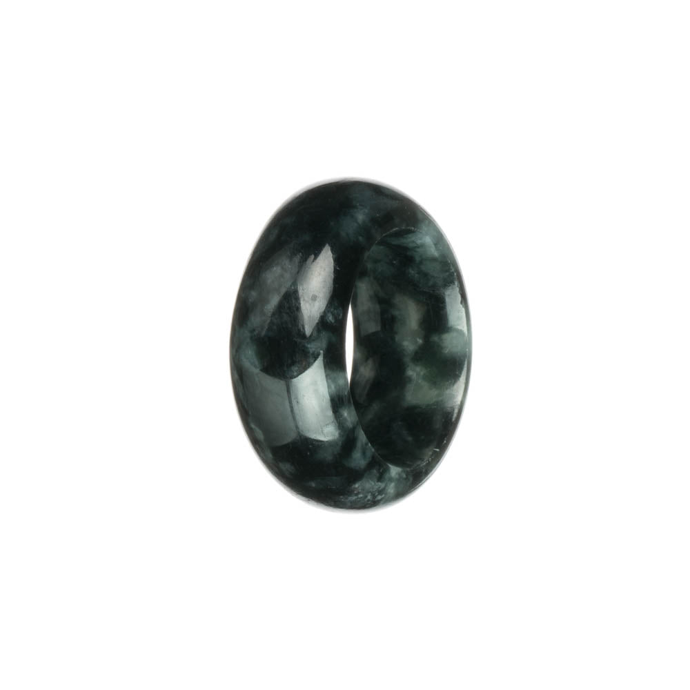 Authentic Black with Grey Burma Jade Ring- US 11