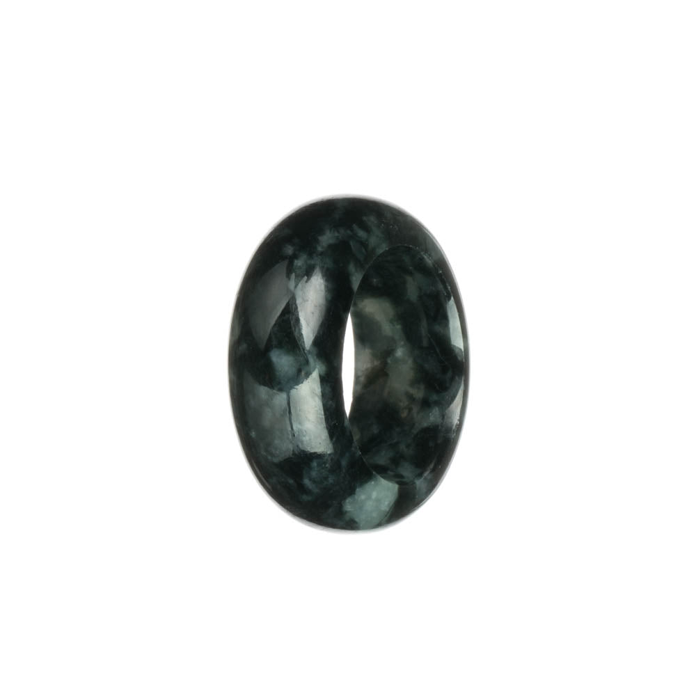 Authentic Black with Grey Burma Jade Ring- US 11