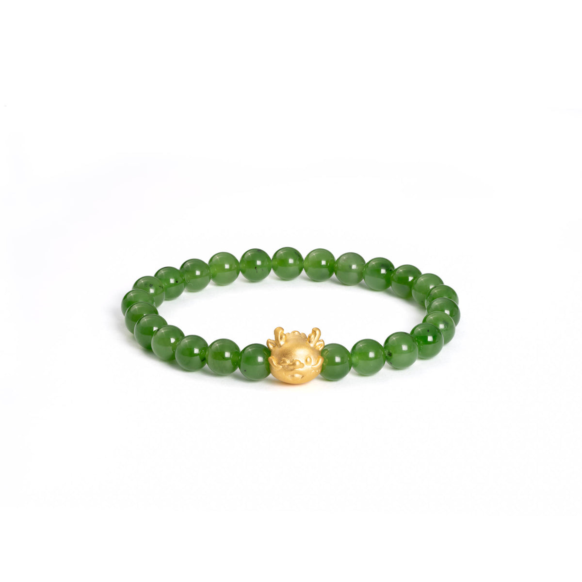 Emerald Baby Dragon Jade Bracelet with 999 Gold Charm