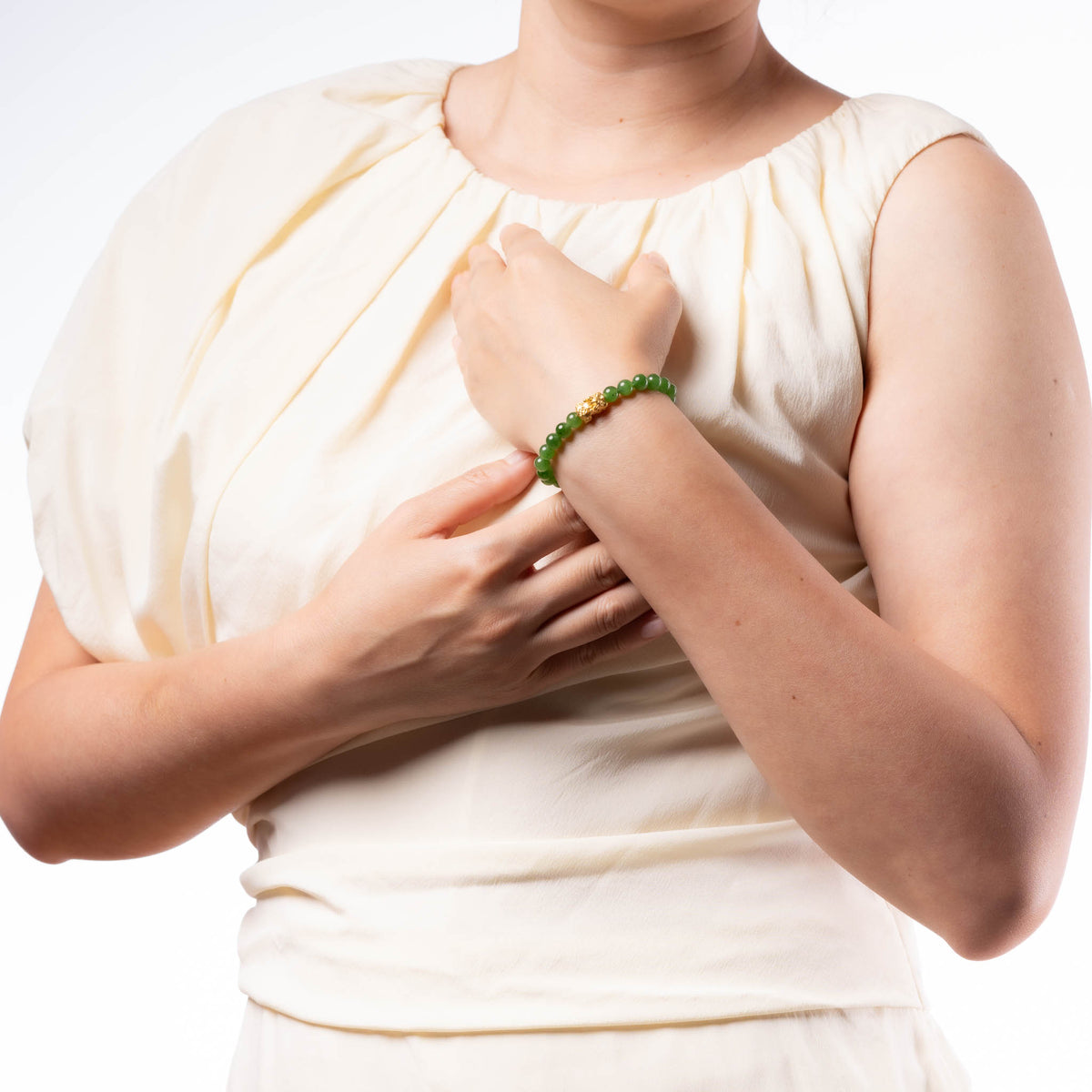 Emerald Baby Pixiu Bracelet with Green Nephrite Jade