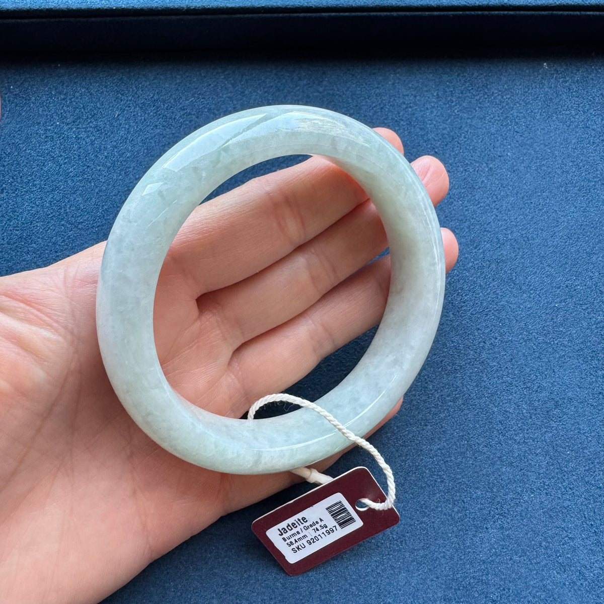 Grade A White Jadeite Jade Bangle Bracelet - 58mm Half Moon