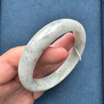 Certified Grade A Light Grey and Light Green with Grey Patterns Burmese Jade Bangle - 63mm Half Moon