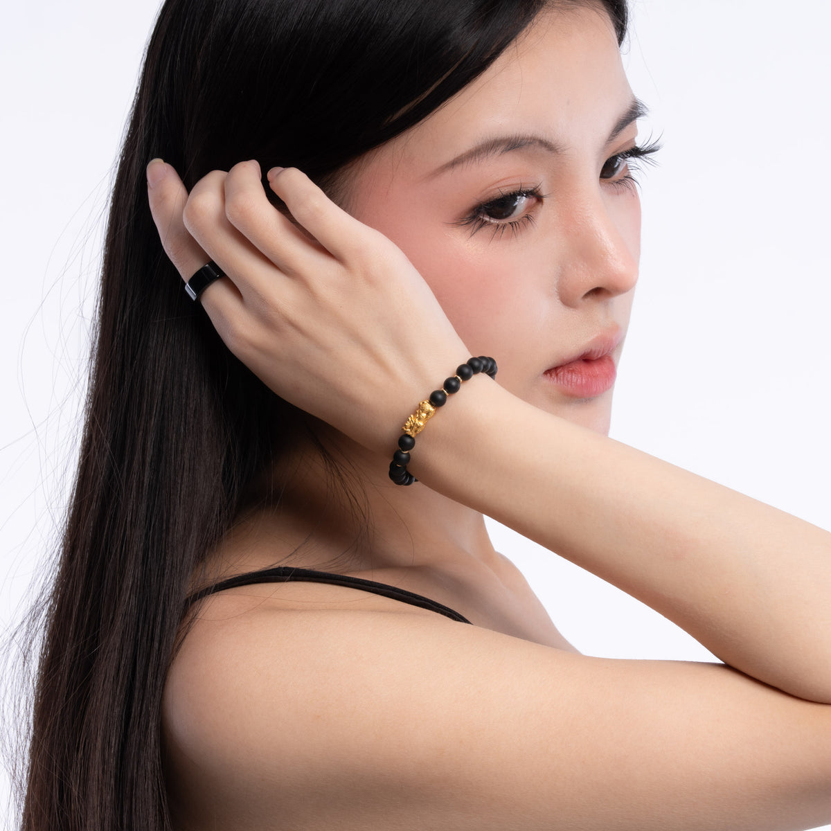 The Fortune Pixiu Bracelet with Matte Black Onyx