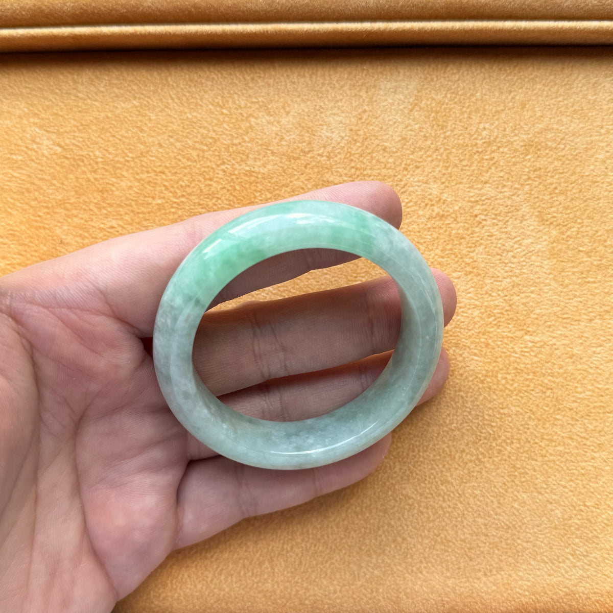 51.6mm Green with Appel Green Patterns Jade Bangle Bracelet