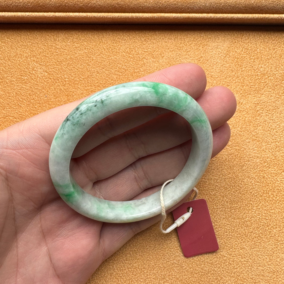 Certified Untreated White with Green Jadeite Bracelet - 55mm Half Moon