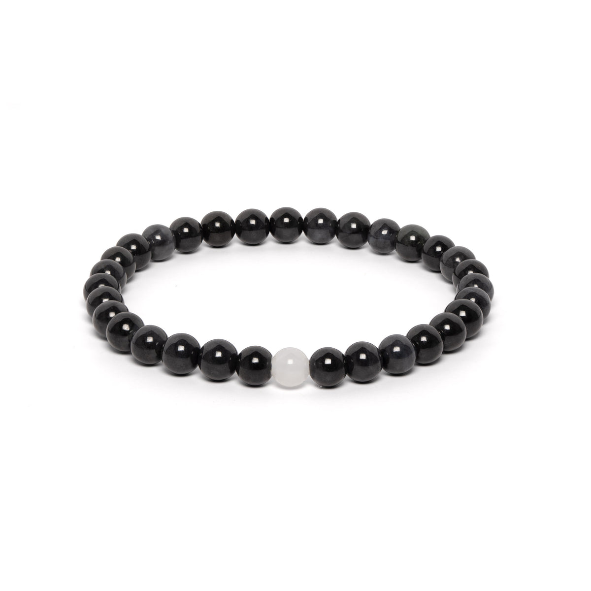 The Solitaire Bracelet with Black and Grey Burmese Jade
