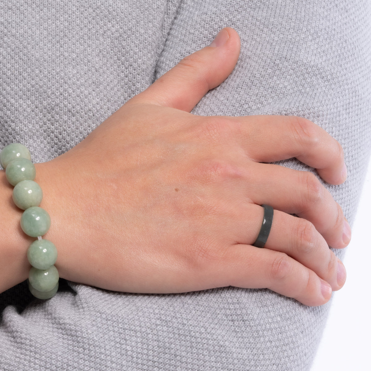 Sereniti Flat Grey and Black Burmese Jade Ring