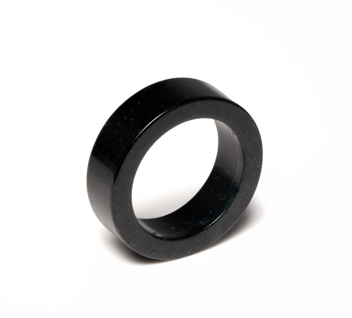 Ideali Flat Wide Black Fei Cui Jade Ring