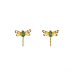 A pair of gold vermeil stud earrings featuring green nephrite jade cabochons and gold-tone wings.