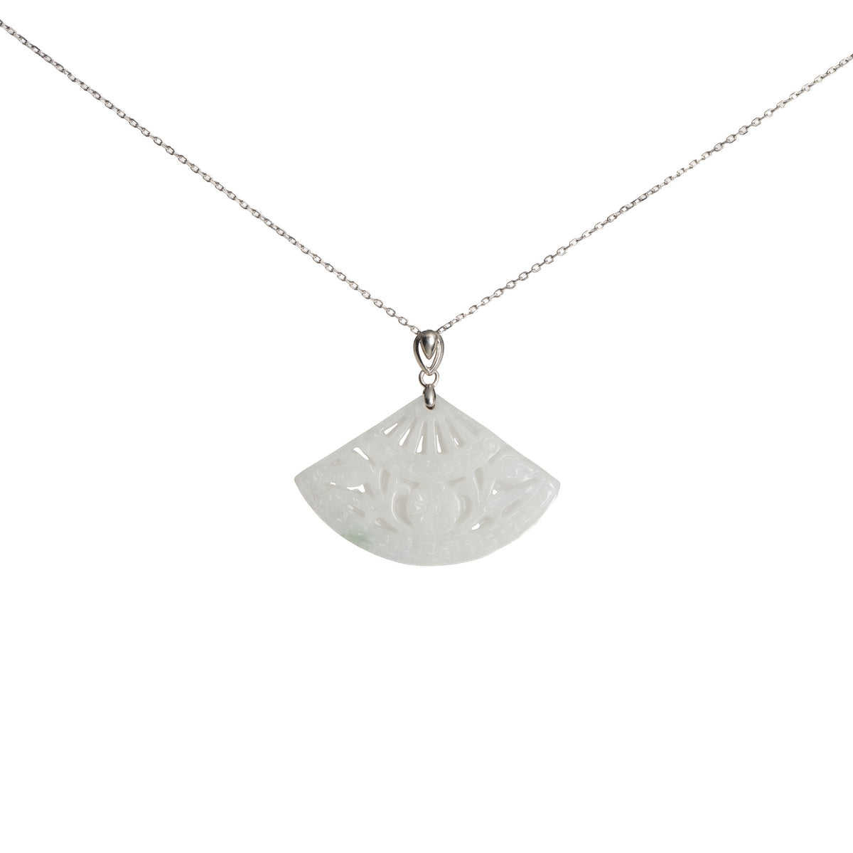 White Burmese Jade Fan Pendant