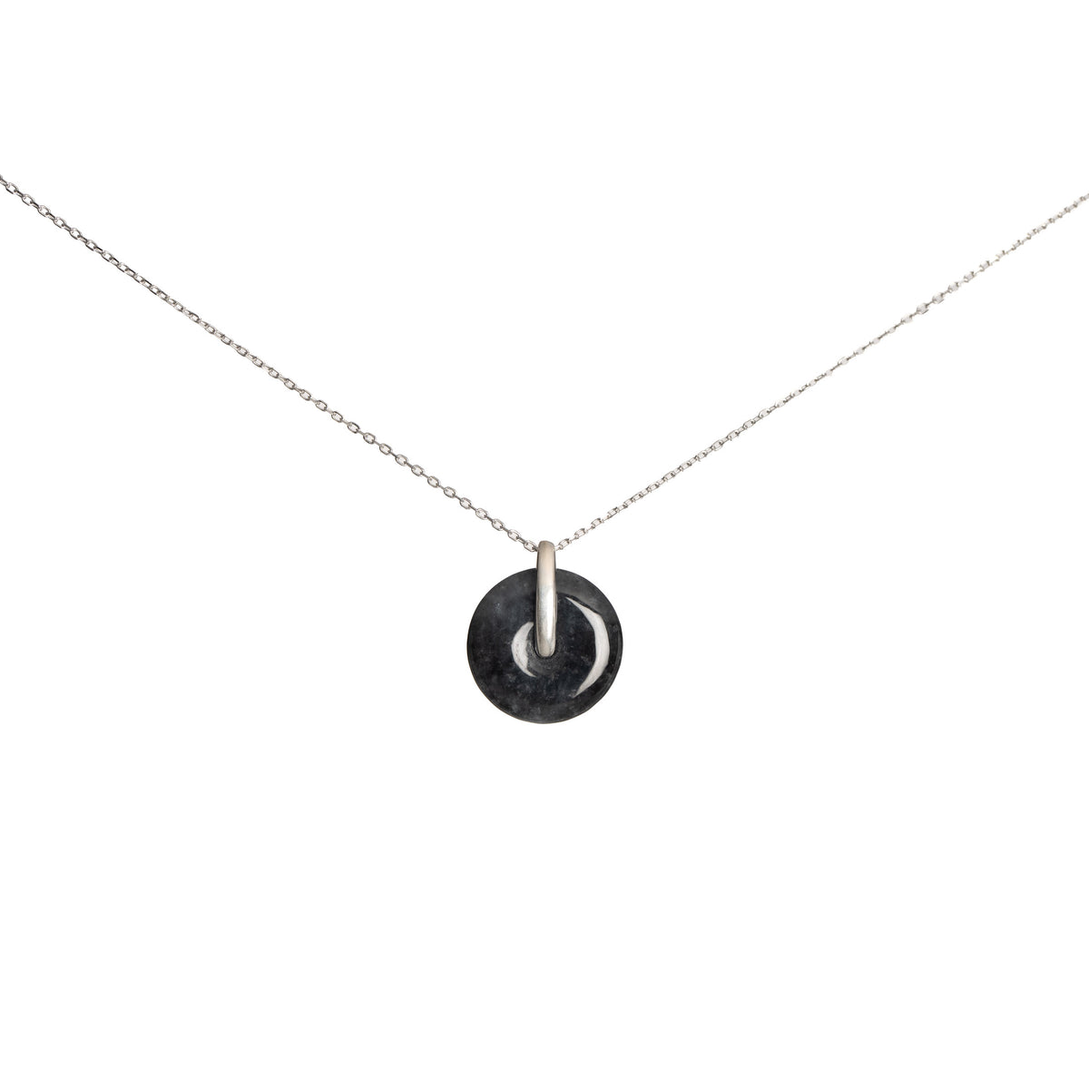 Kandy Disc Silver Jade Pendant - Black