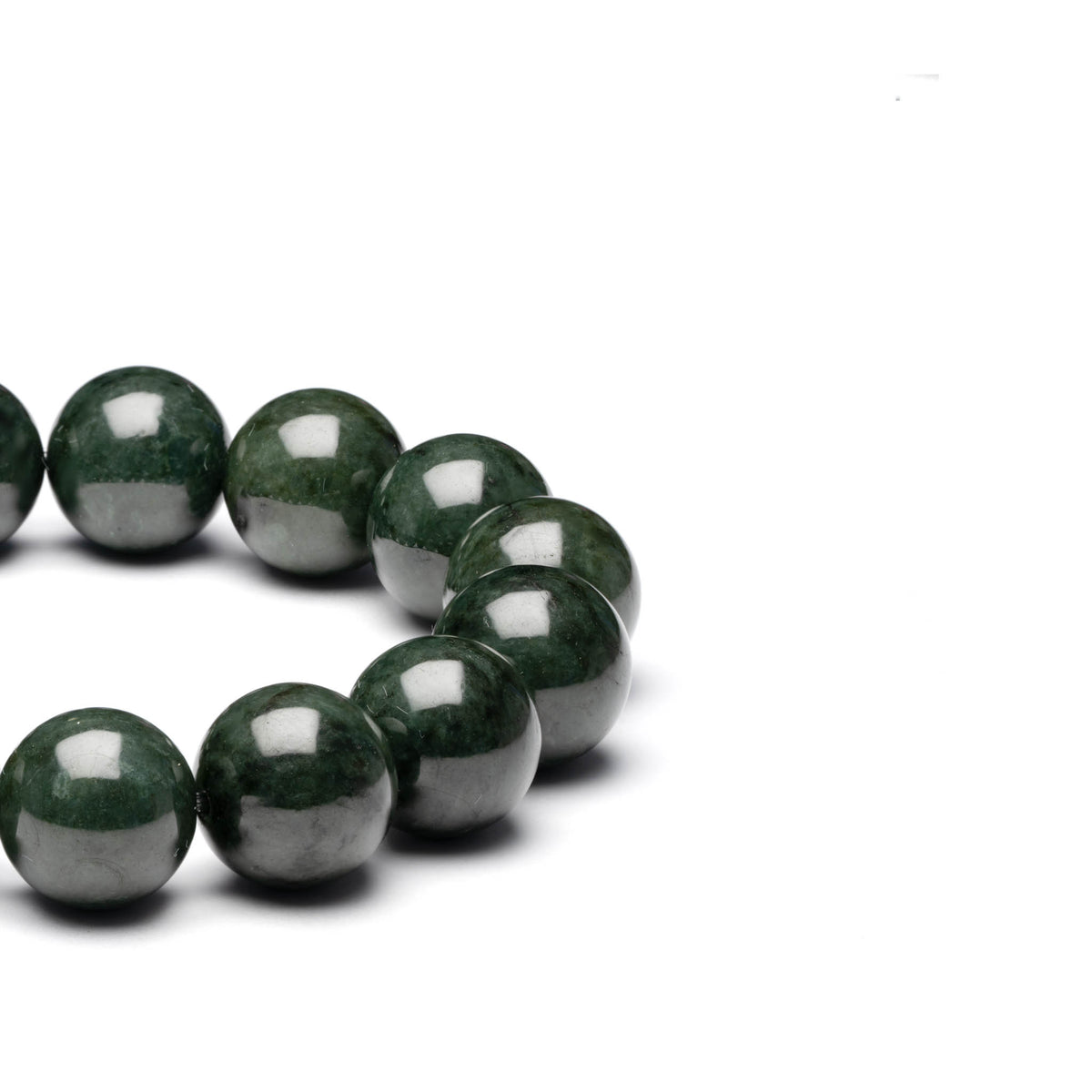 Mens Dark Green Jadeite Jade Bead Bracelet - 12mm