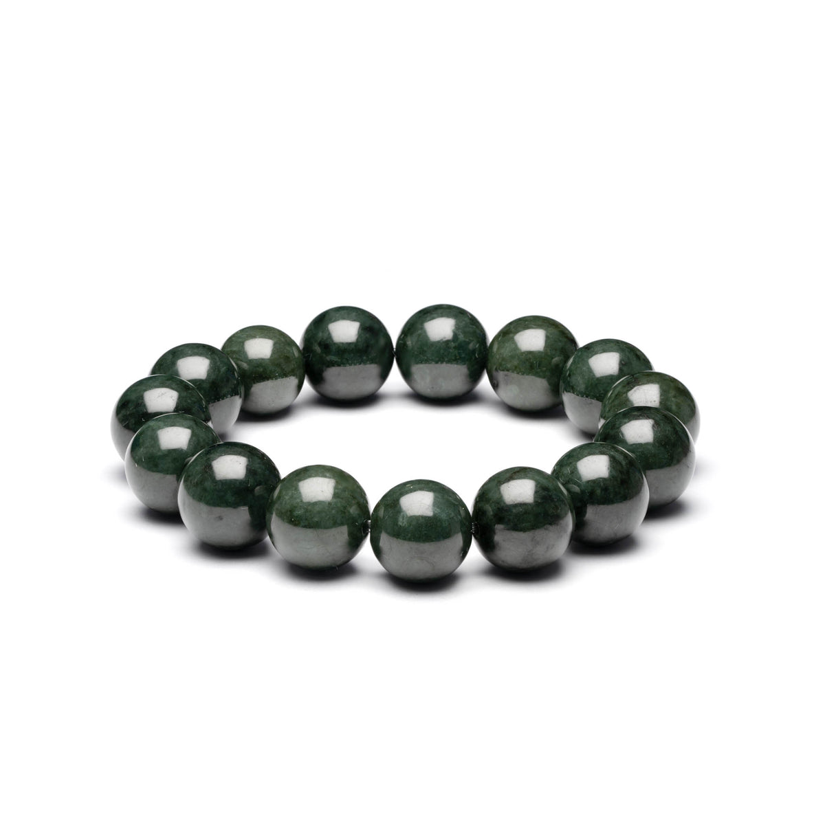 Mens Dark Green Jadeite Jade Bead Bracelet - 13mm