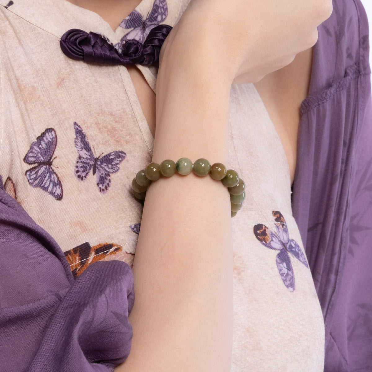 The Classic Bracelet with Mixed Olive Green Burmese Jade