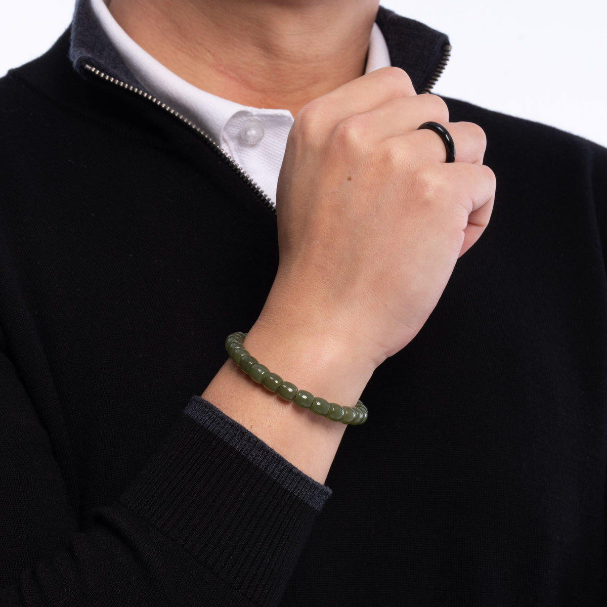 The Classic Barrel Bracelet with Olive Green Hetian Nephrite Jade