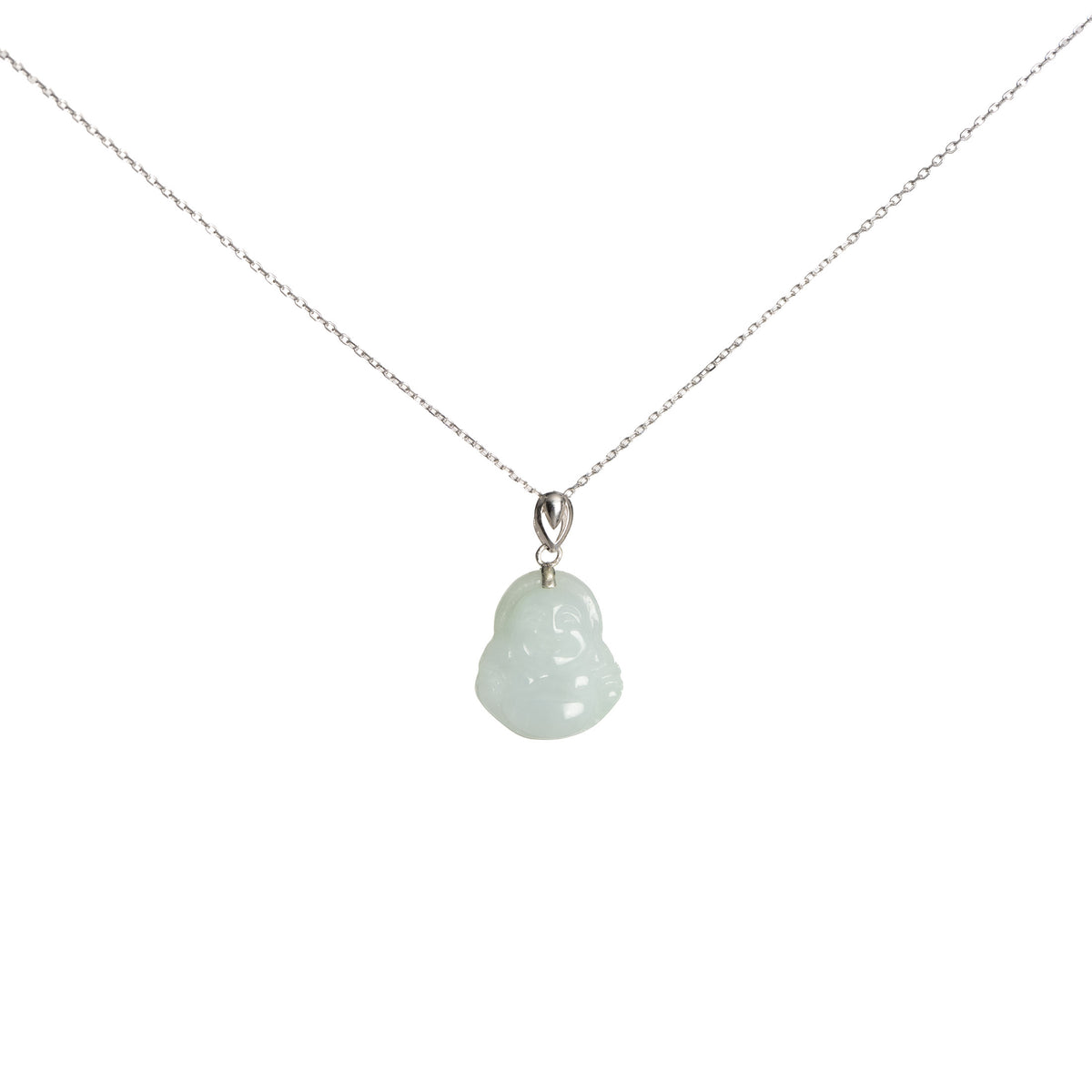 Small Jadeite Laughing Buddha with 925 Silver