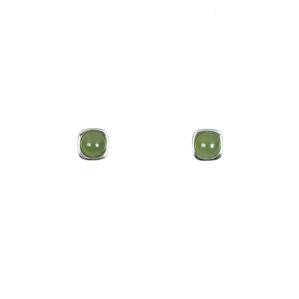 Verdant Frame – Green Jade Stud Earrings in Sterling Silver