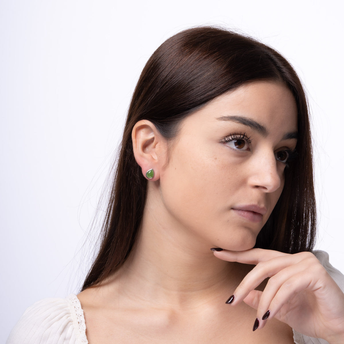 Verdant Teardrop – Green Jade Teardrop Stud Earrings in Sterling Silver