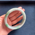 Authentic Grade A Light Grey with Emerald Green Pattern Jade Bangle Bracelet - 62mm Half Moon