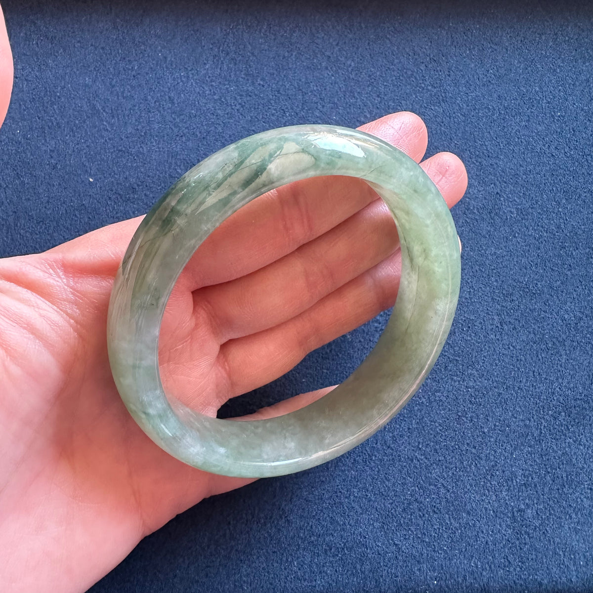 Real Grade A Green Traditional Jade Bangle - 59mm Half Moon