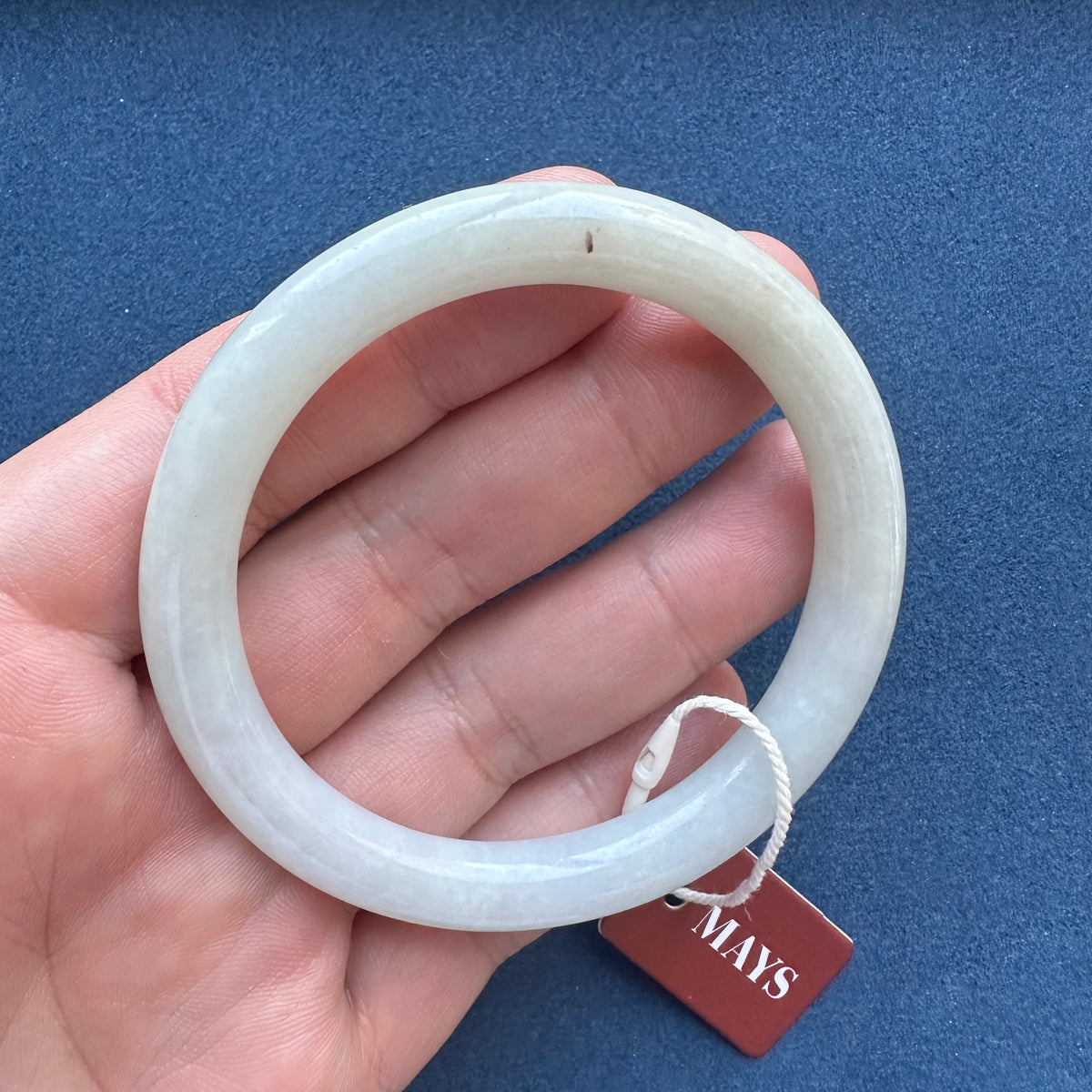 Real Greyish White Jade Bangle - 59mm Petite Round