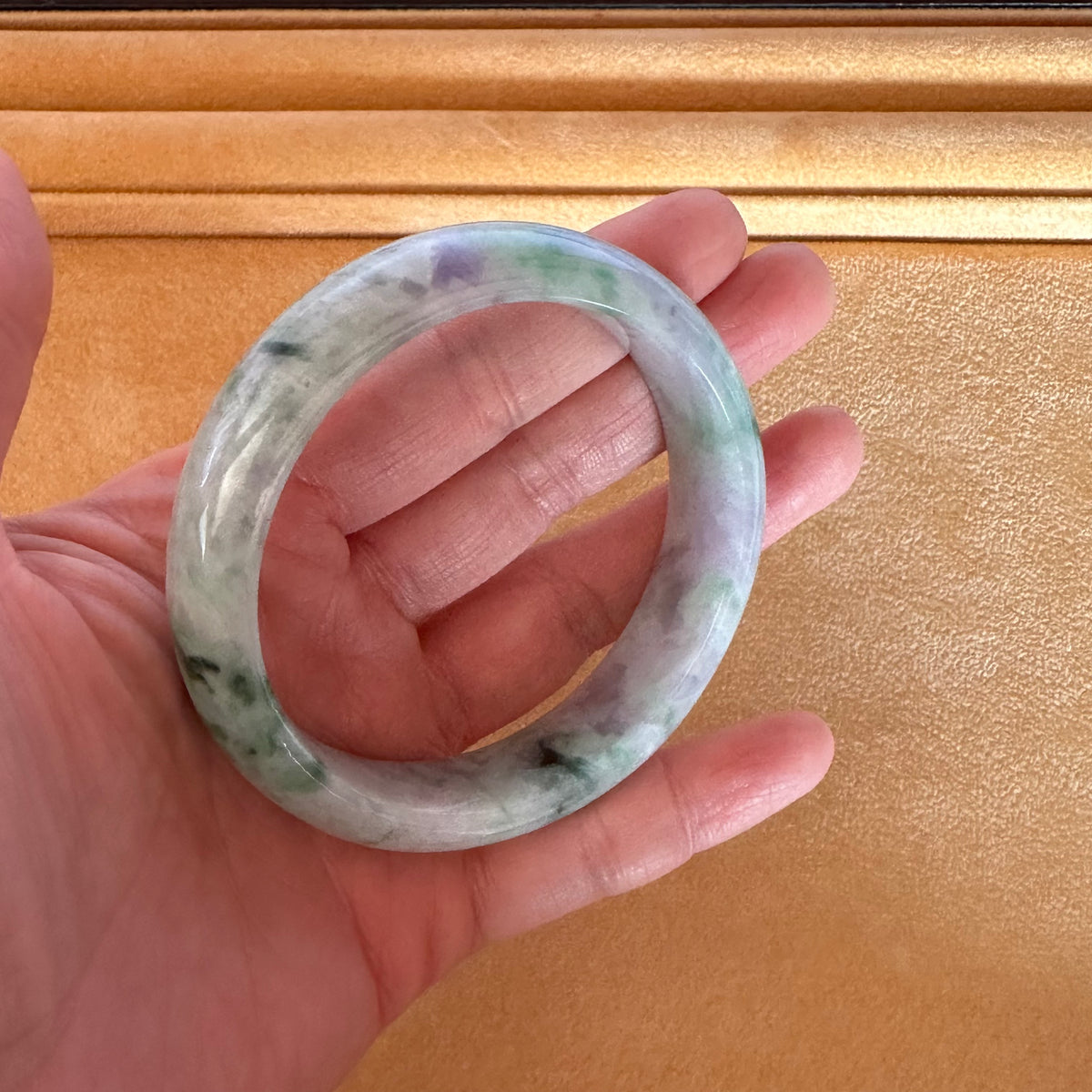 Real Grade A Grey, Green and Lavender Jadeite Bracelet - 57mm Half Moon