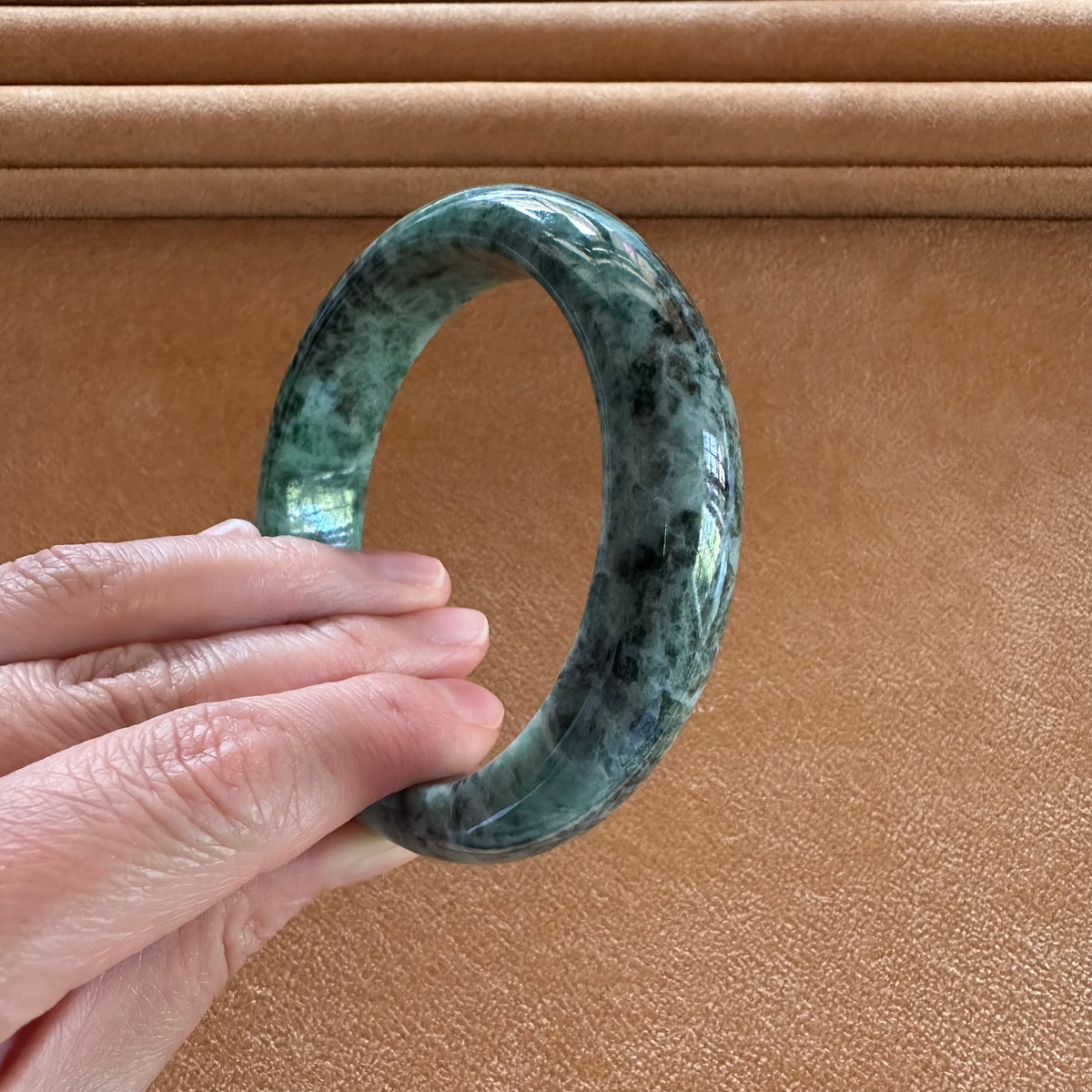 57.8mm Green Patterns Jade Bangle Bracelet