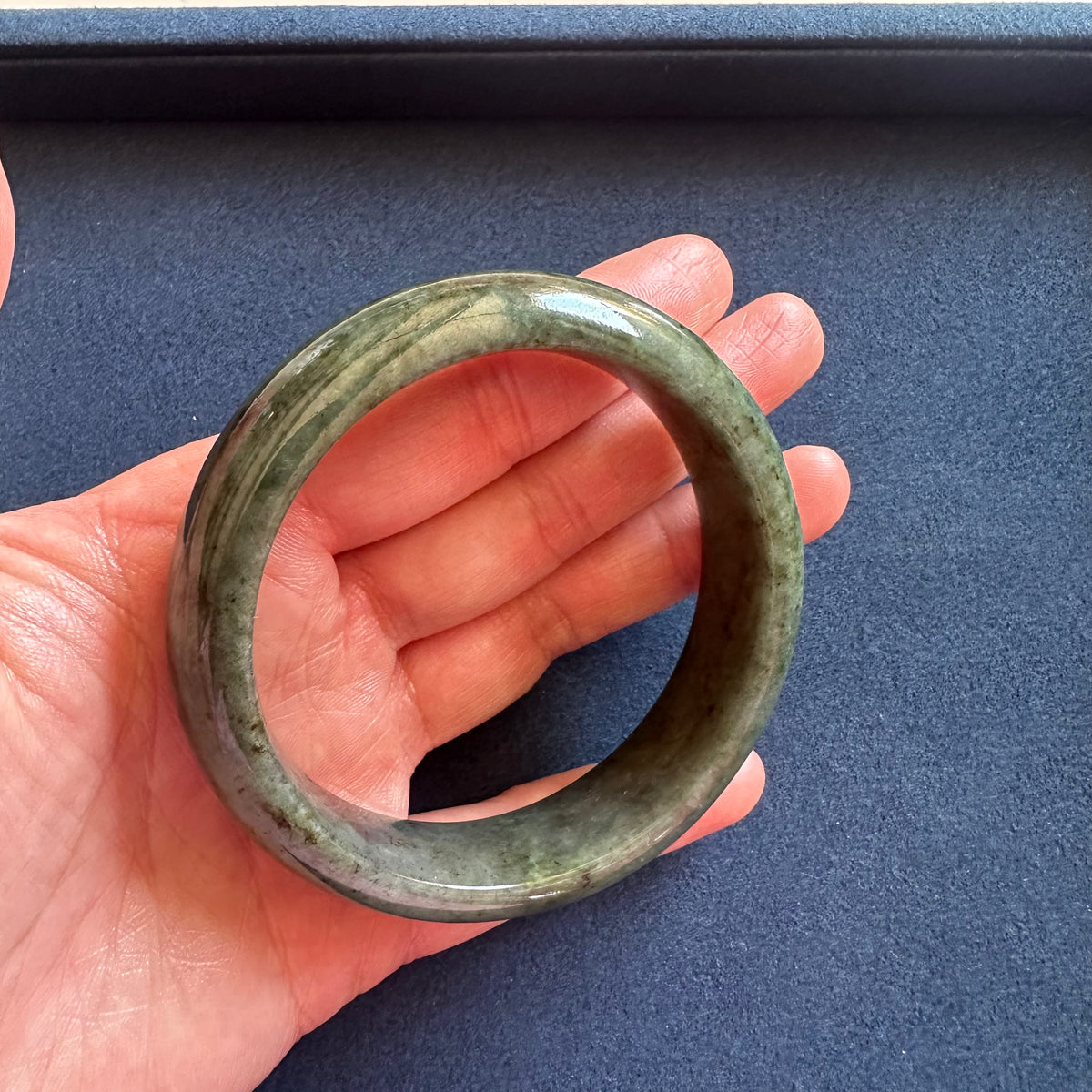 Grade A Deep Green Jadeite Bangle - 57mm Half Moon