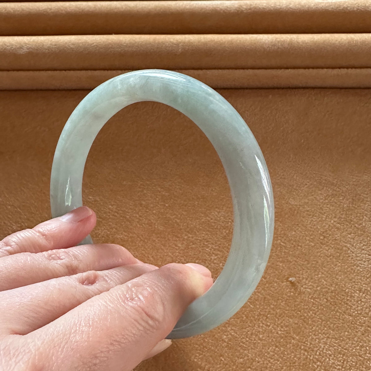 Genuine Grade A Light Green Jadeite Bracelet - 63mm Round