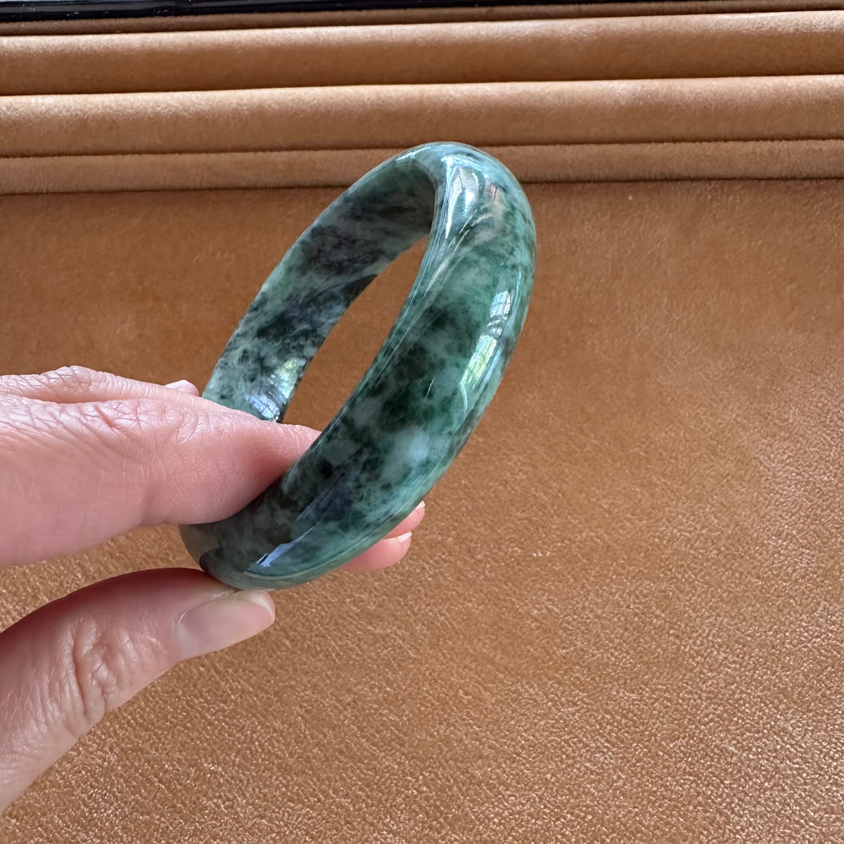 57.8mm Green Patterns Jade Bangle Bracelet