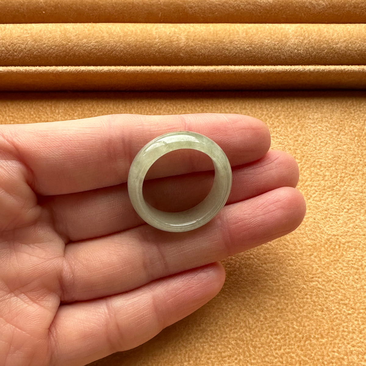 Real White and Light Grey Jade Ring- US 9.5