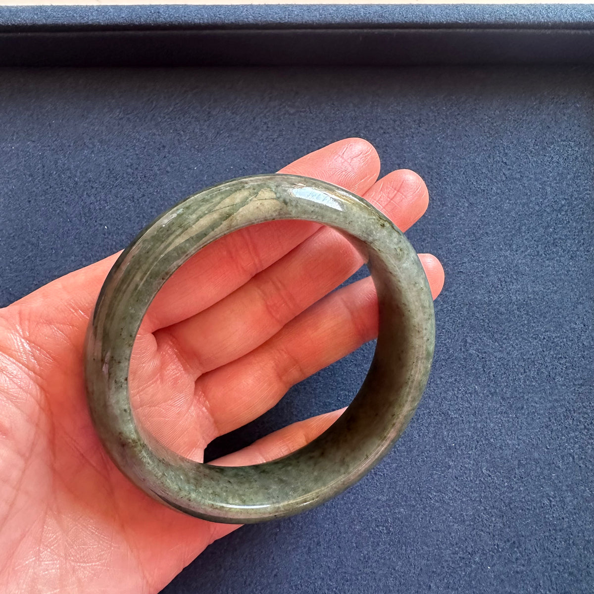 Grade A Deep Green Jadeite Bangle - 57mm Half Moon